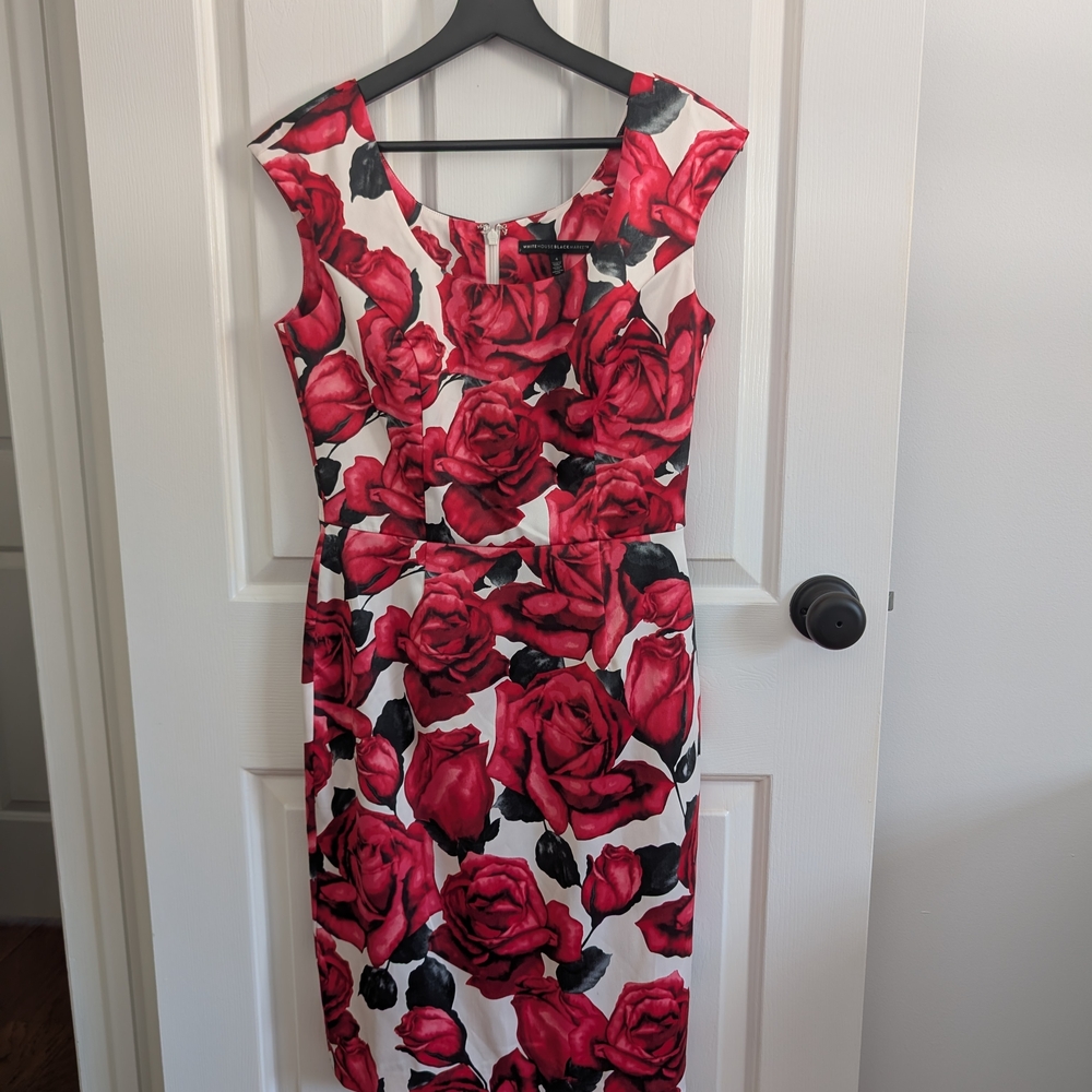 White House Black Market Womens Red Floral Midi Dress Size 4